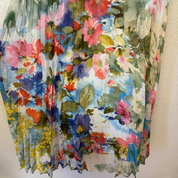 Teri Jon Rickie Freeman Patchwork Print Pleated Floral Chiffon Maxi Gown - Picture 10 of 12